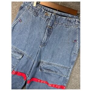 Marithe Francois Girbaud Shuttle Jeans Red Strap Baggy Denim Men 34x32 T007 FLAW